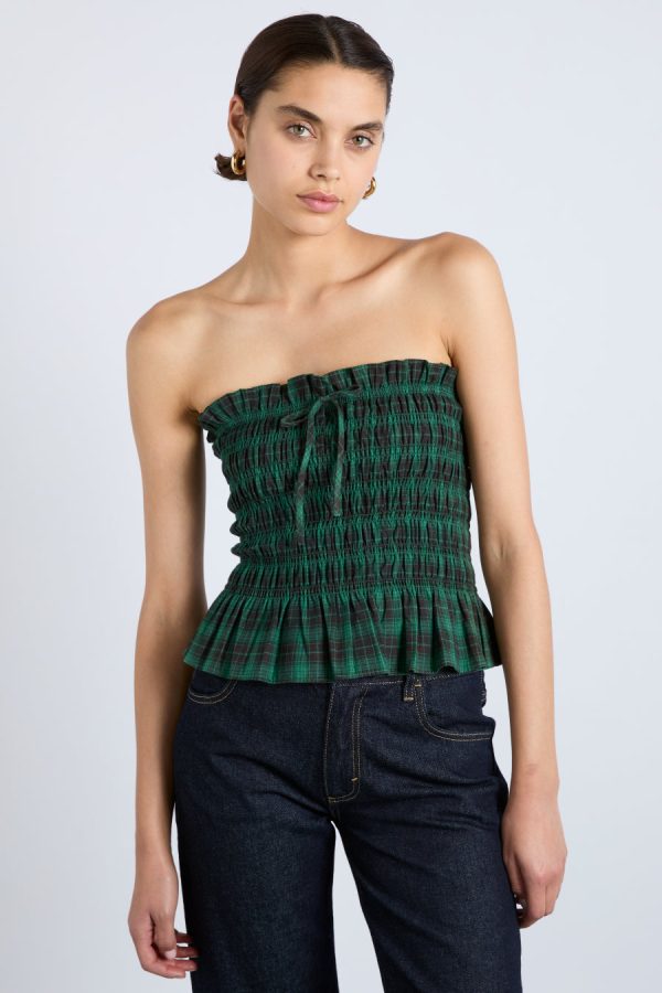 elsa shirred bardot cami - green check - Image 5
