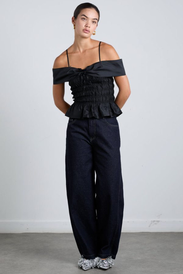 elsa shirred cami - black taffeta - Image 2
