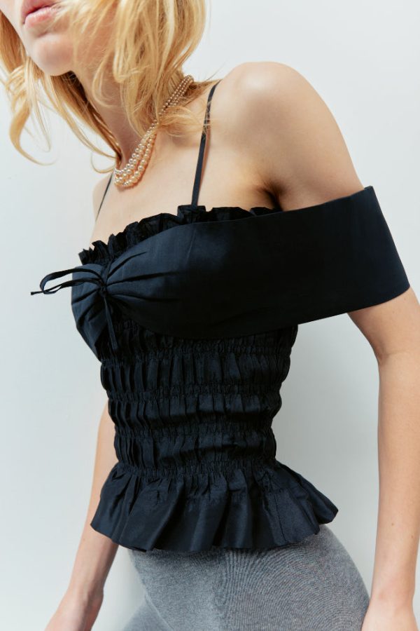 elsa shirred cami - black taffeta - Image 4