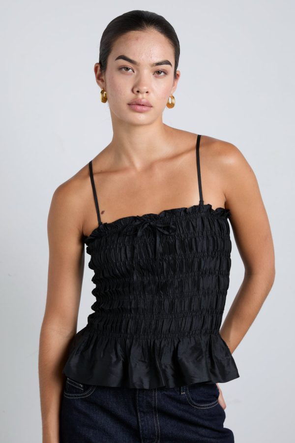 elsa shirred cami - black taffeta - Image 5