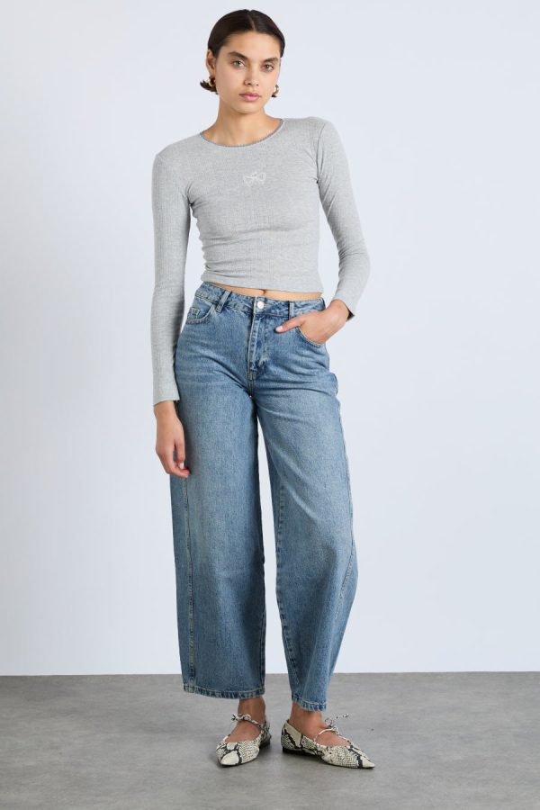 lua long sleeve pointelle top - grey marl - Image 2