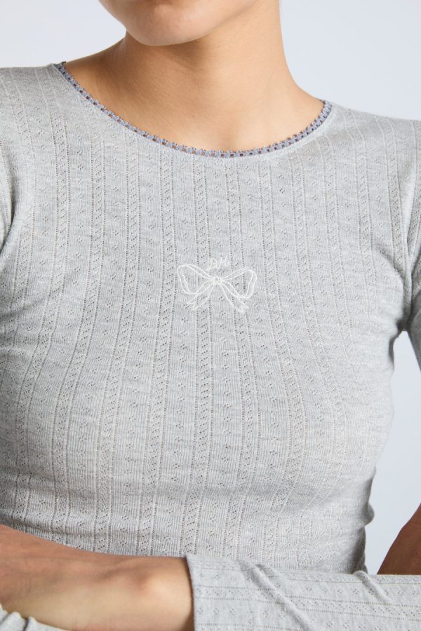 lua long sleeve pointelle top - grey marl - Image 3