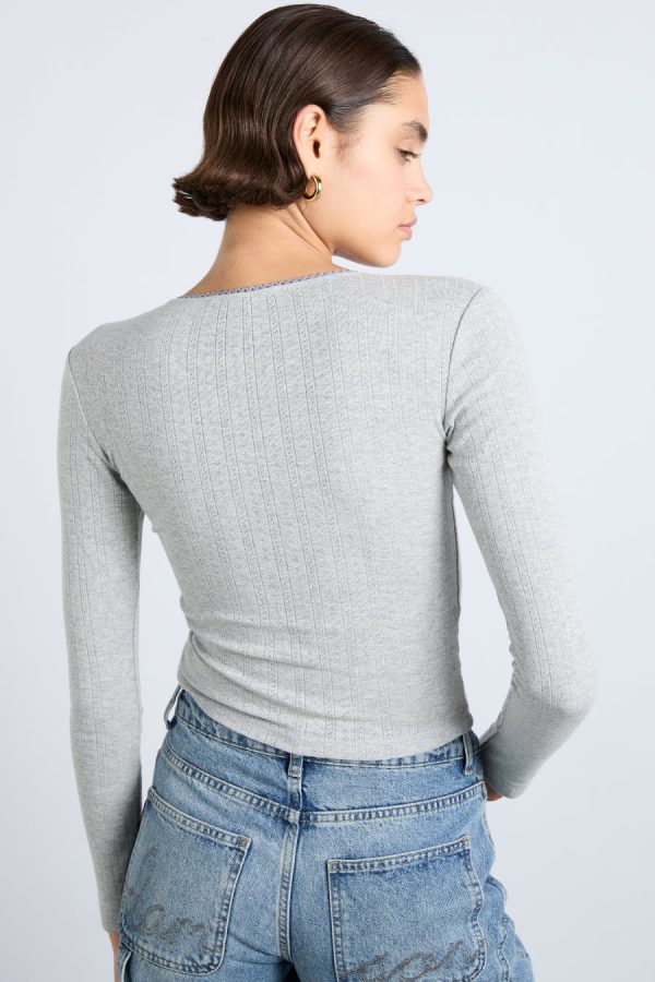 lua long sleeve pointelle top - grey marl - Image 4