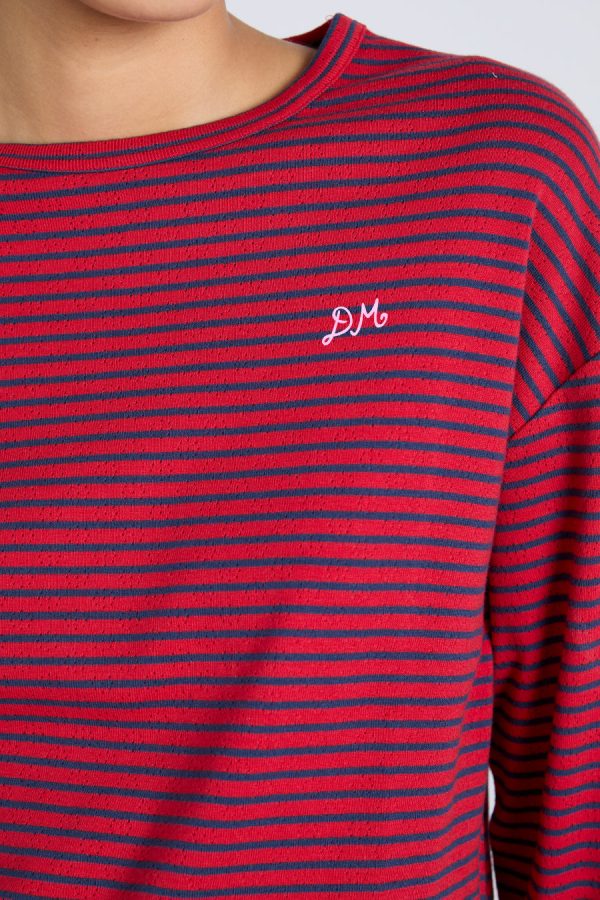 red and navy  stripe long sleeve top - Image 3