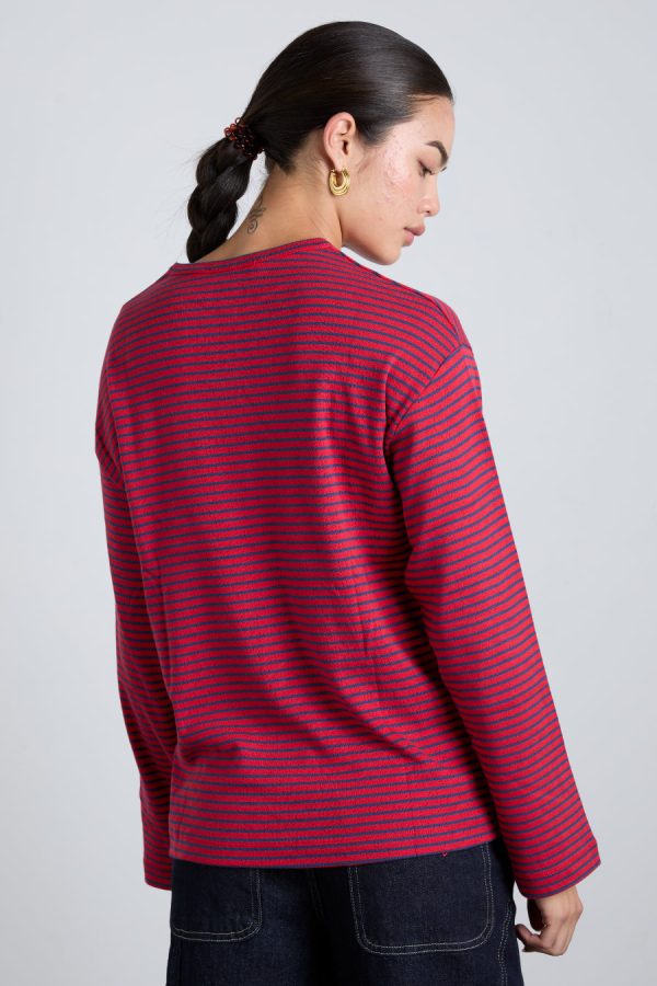 red and navy  stripe long sleeve top - Image 5