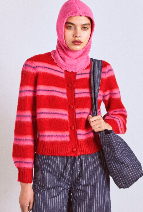cece stripe cardigan - red u0026 pink stripe