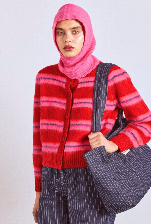 cece stripe cardigan - red u0026 pink stripe - Image 2
