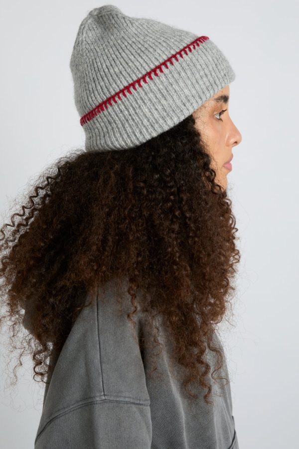 blanket stitch beanie- grey - Image 2