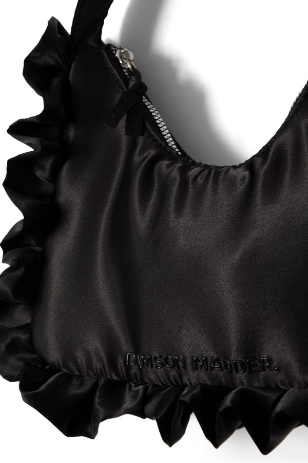 90s frill shoulder bag in satin - black - Image 2