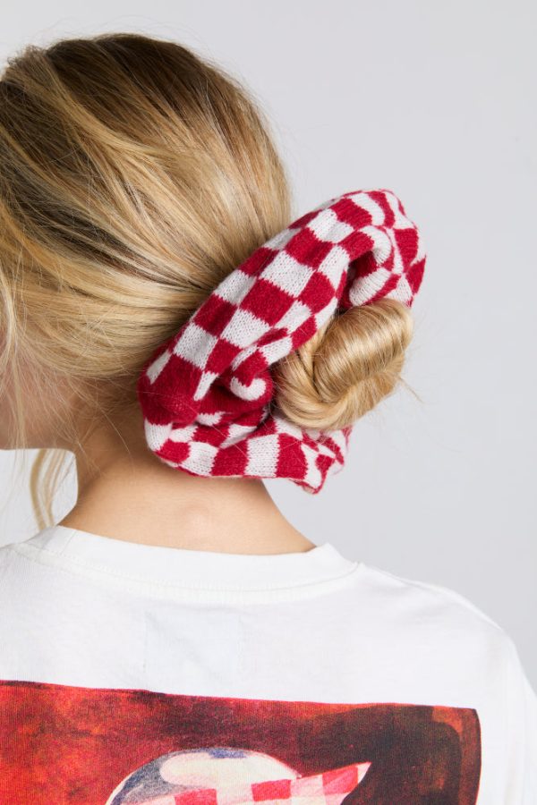 knitted scrunchie in red u0026 ecru gingham - Image 5