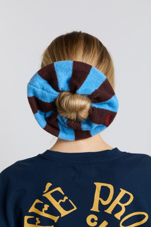 knitted scrunchie in choc u0026 blue stripe - Image 4