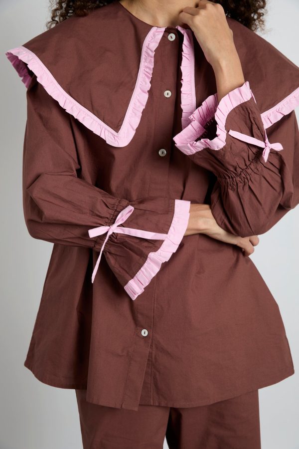 barbara pj set- brown u0026 pink - Image 3