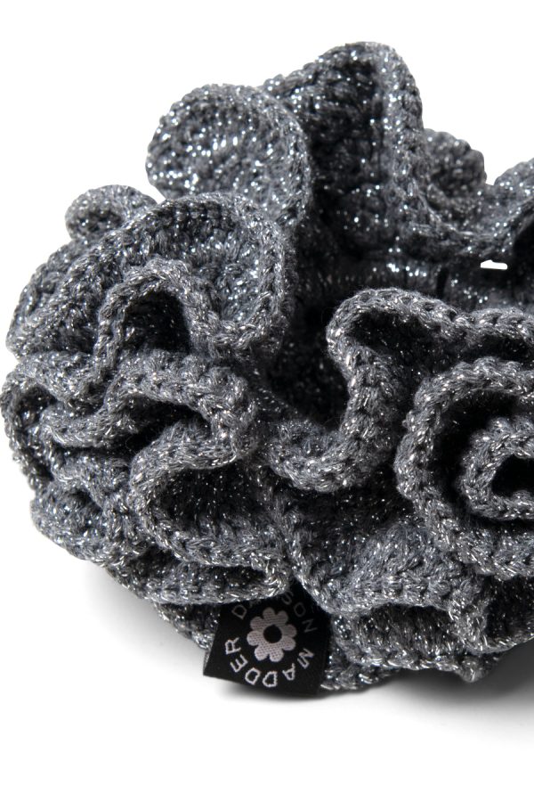 wiggle crochet scrunchie in silver metallic knit - Image 2
