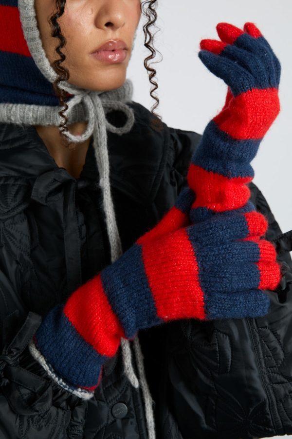 long gloves in navy u0026 red stripe
