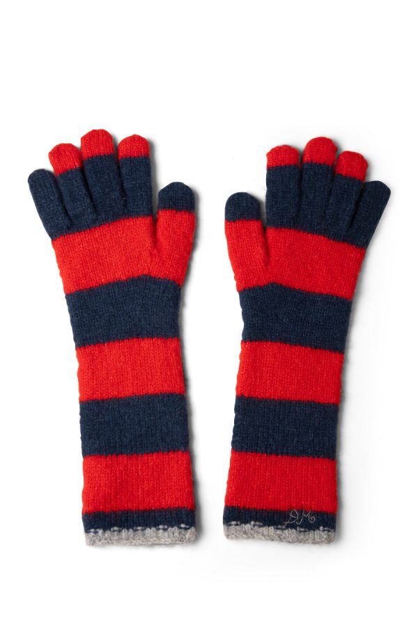 long gloves in navy u0026 red stripe - Image 2