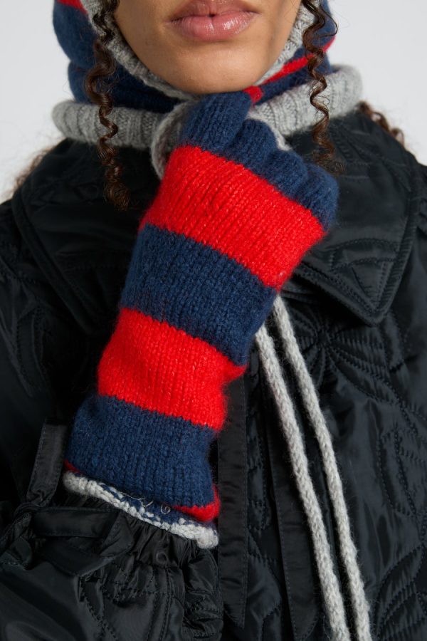 long gloves in navy u0026 red stripe - Image 3