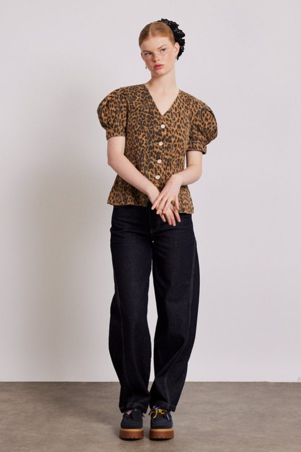 shell denim top - leopard - Image 2