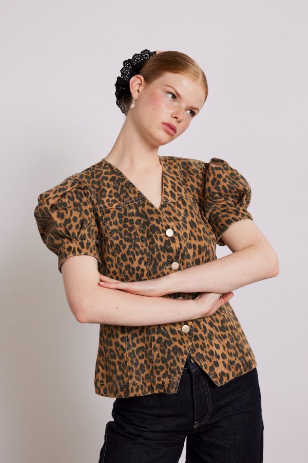 shell denim top - leopard - Image 5