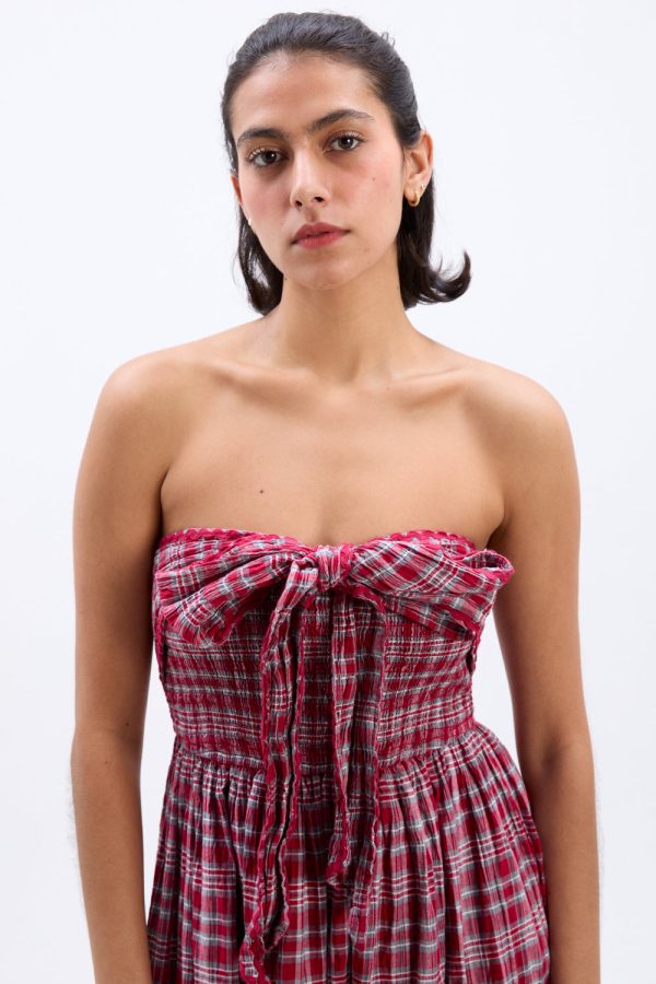 pia midi dress - red check - Image 2