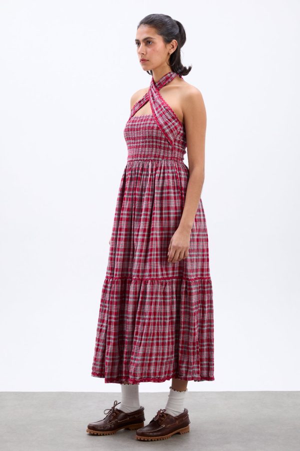 pia midi dress - red check - Image 4