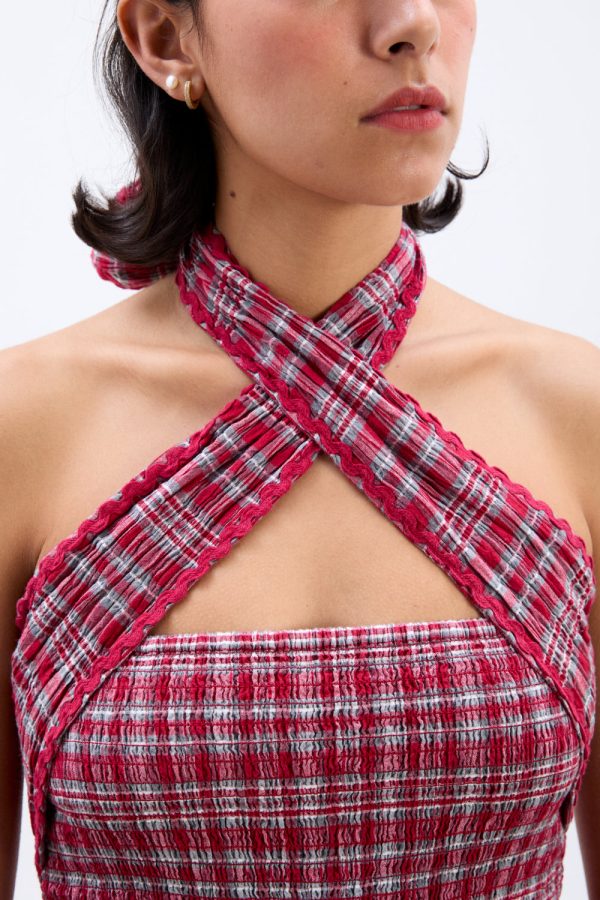 pia midi dress - red check - Image 5