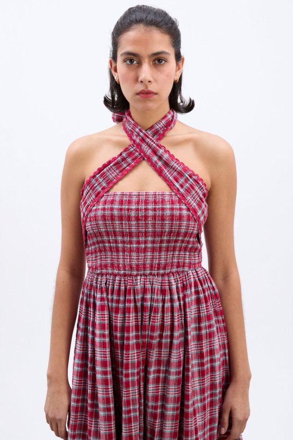 pia midi dress - red check - Image 6