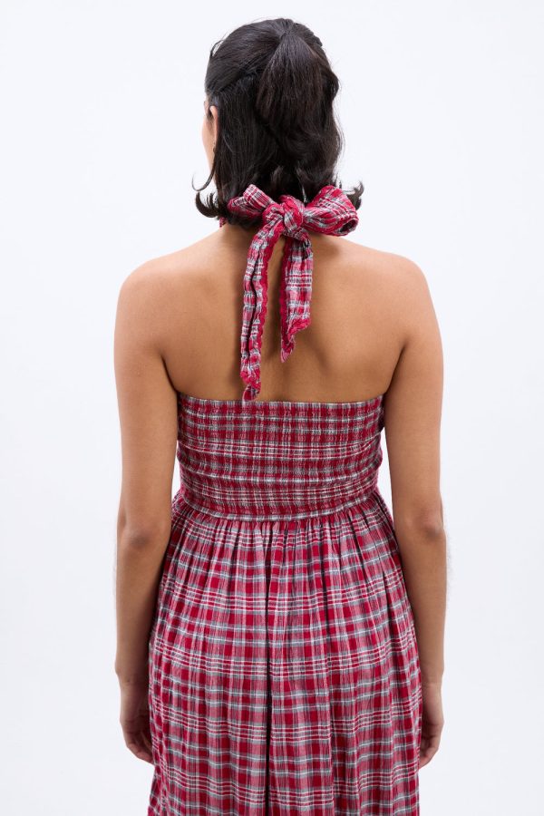 pia midi dress - red check - Image 7