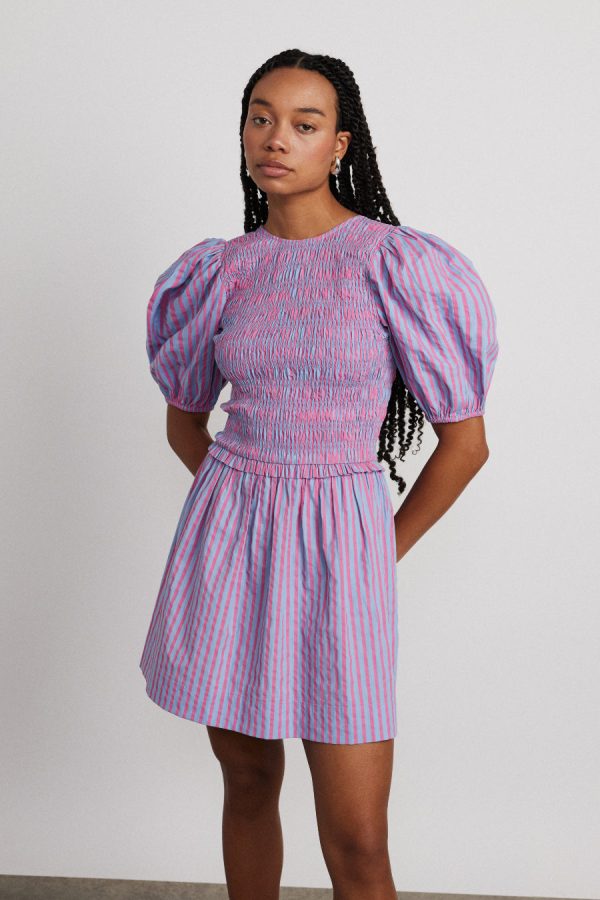 bluebelle shirred mini dress - pink u0026 blue stripe - Image 2
