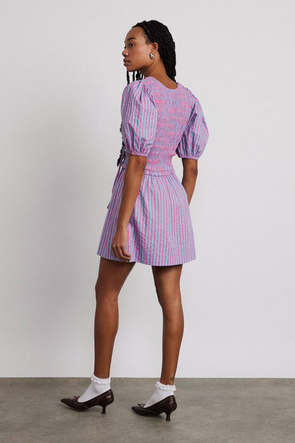 bluebelle shirred mini dress - pink u0026 blue stripe - Image 6