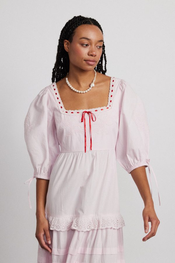rebecca bow back dress - pink broderie - Image 3
