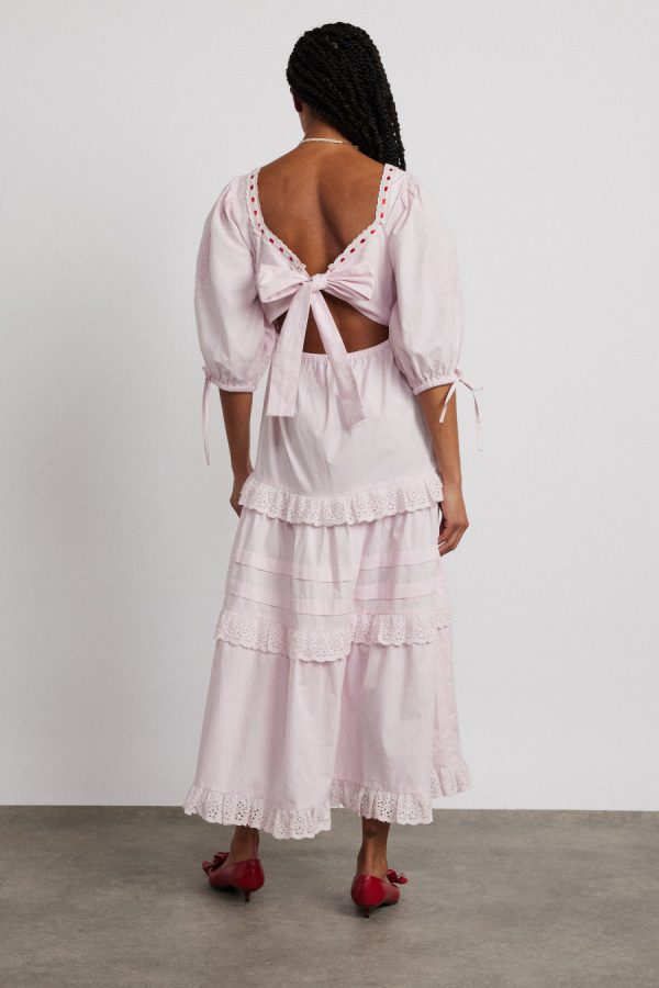 rebecca bow back dress - pink broderie - Image 4
