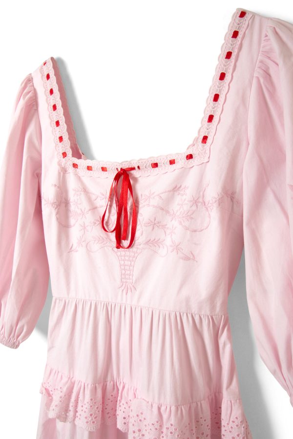 rebecca bow back dress - pink broderie - Image 5
