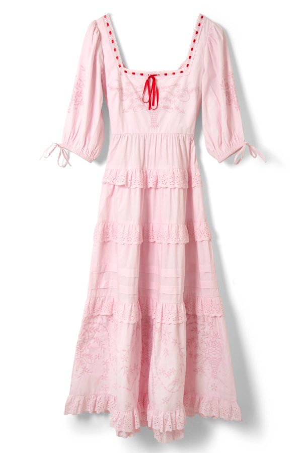 rebecca bow back dress - pink broderie - Image 6