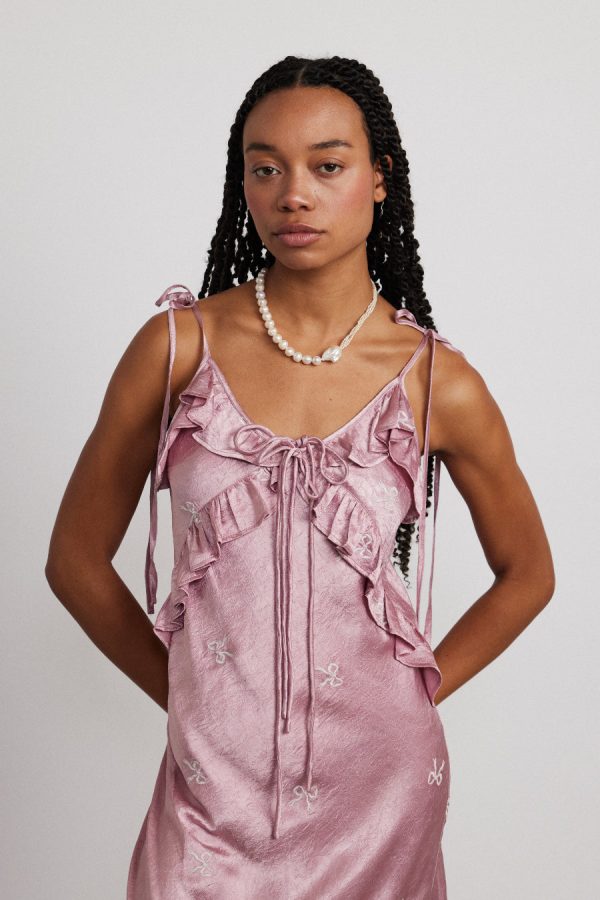 kiki embroidered dress - pink bow - Image 2