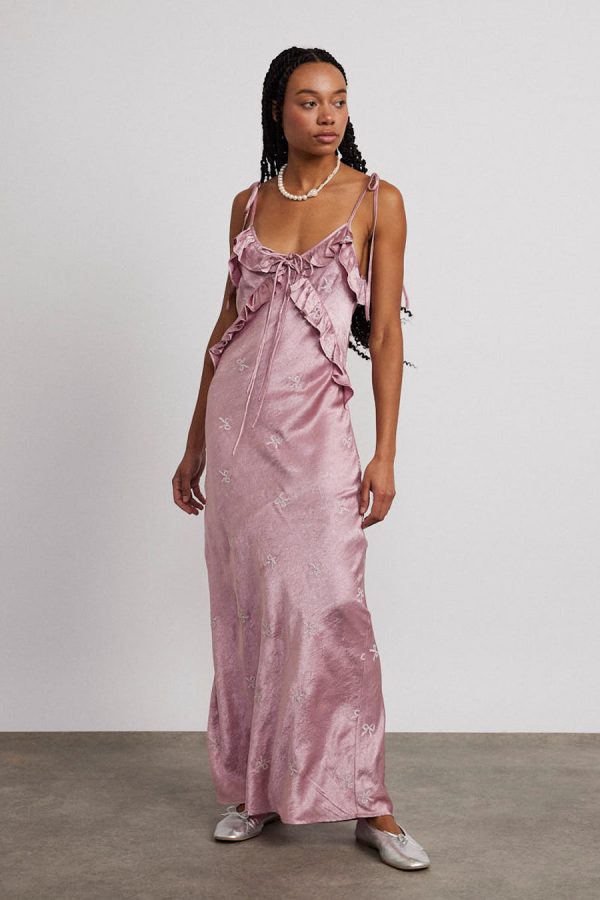 kiki embroidered dress - pink bow - Image 3