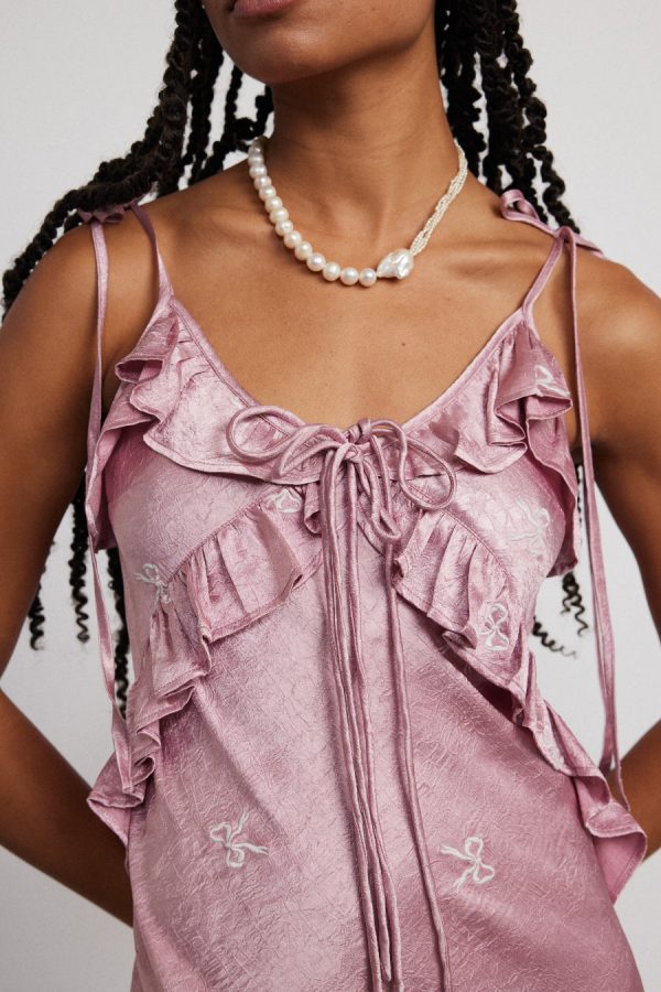 kiki embroidered dress - pink bow - Image 4