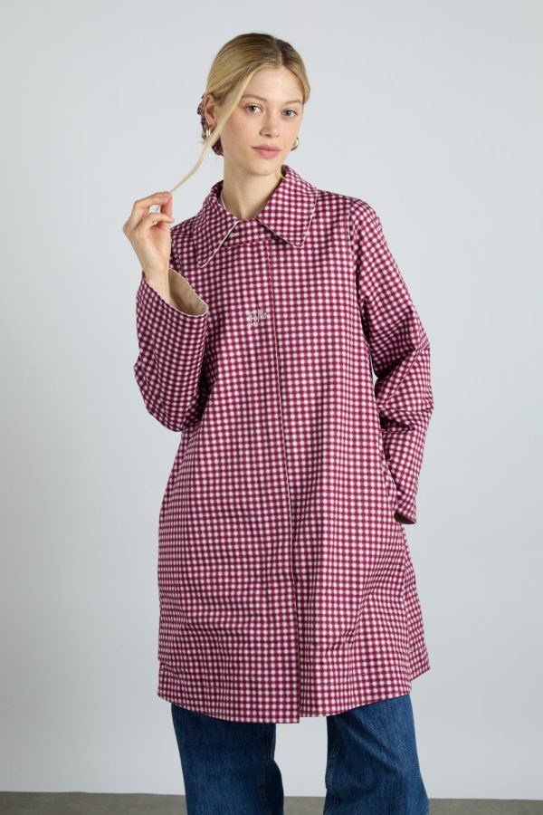 pre-order mercedes bow reversible trench - gingham u0026 ecru - Image 3