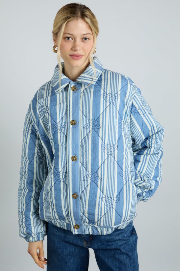 reversible claudia jacket- blue stripe u0026 wallpaper floral