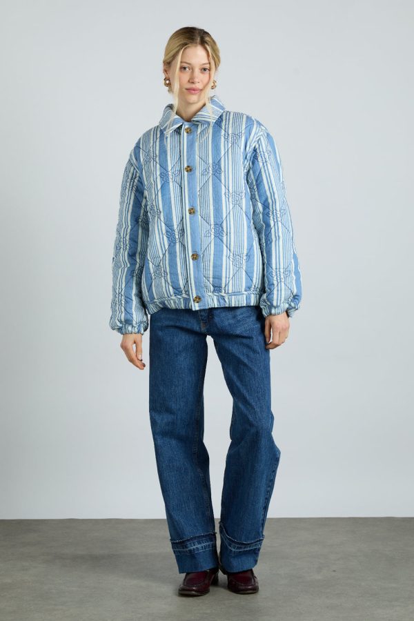 reversible claudia jacket- blue stripe u0026 wallpaper floral - Image 2