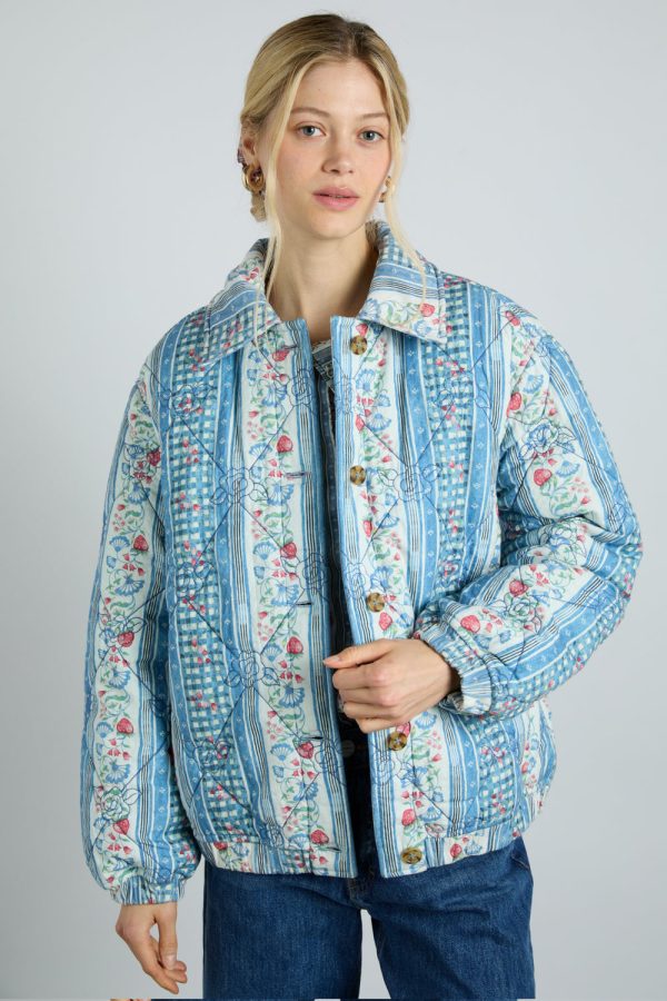 reversible claudia jacket- blue stripe u0026 wallpaper floral - Image 3