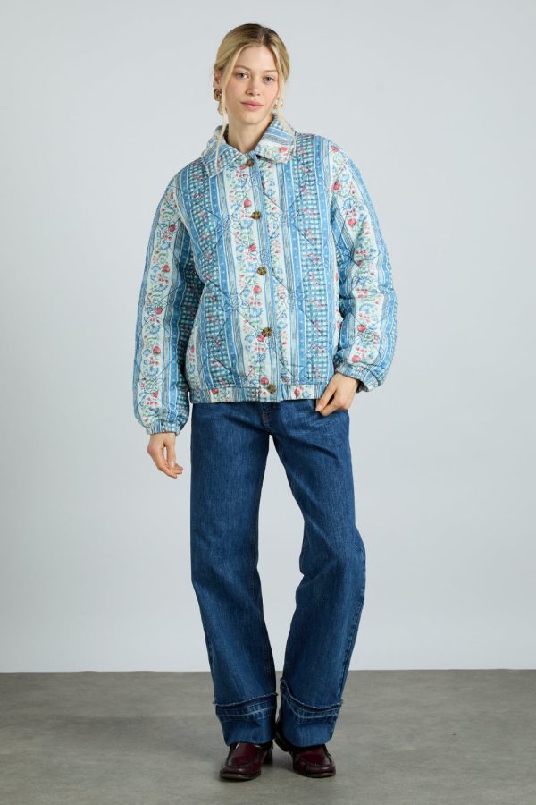 reversible claudia jacket- blue stripe u0026 wallpaper floral - Image 4