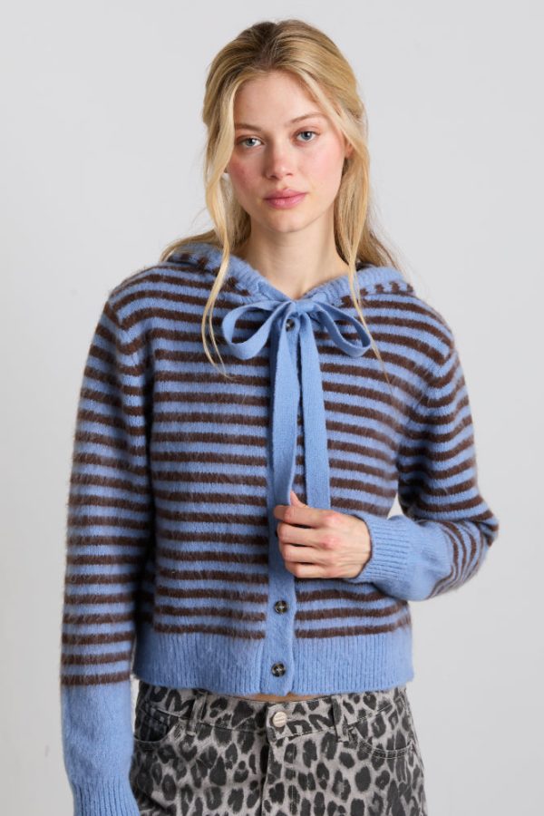 ruthie bonnet cardigan - blue u0026 chocolate stripe - Image 2