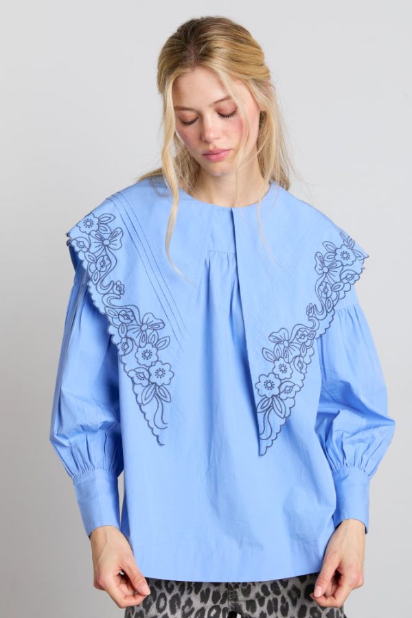 candy embroidered collar blouse - blue - Image 3