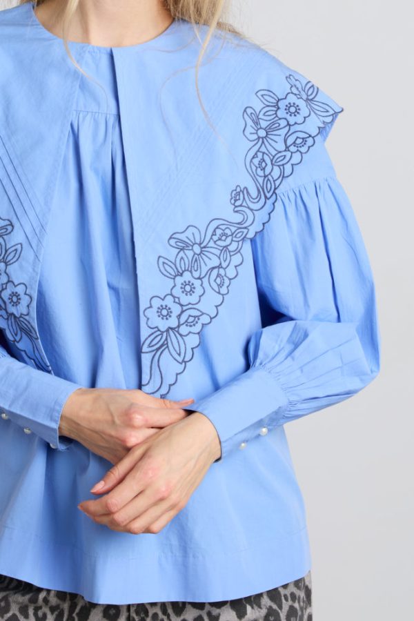 candy embroidered collar blouse - blue - Image 4
