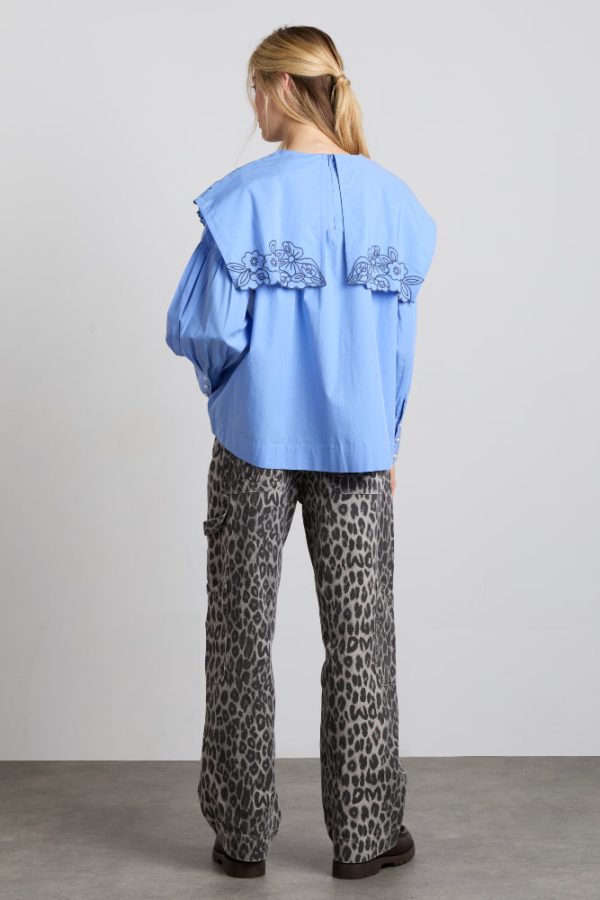 candy embroidered collar blouse - blue - Image 6