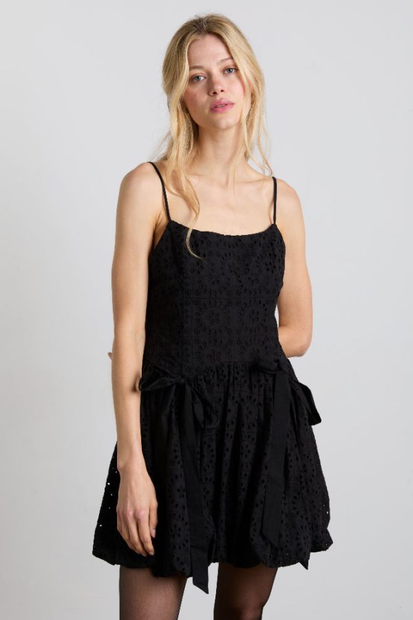 penelope embroidered bubble hem mini dress - black broderie - Image 3