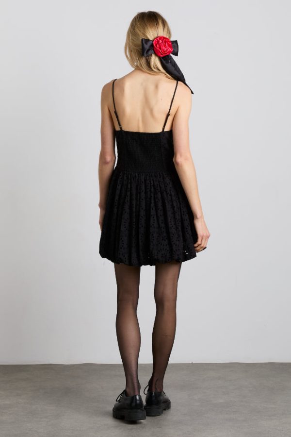 penelope embroidered bubble hem mini dress - black broderie - Image 5