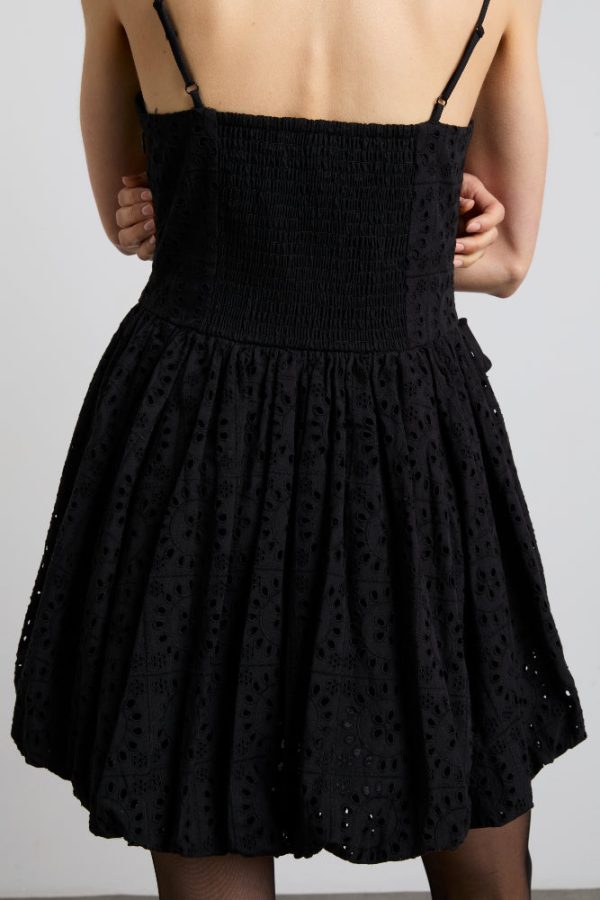 penelope embroidered bubble hem mini dress - black broderie - Image 6