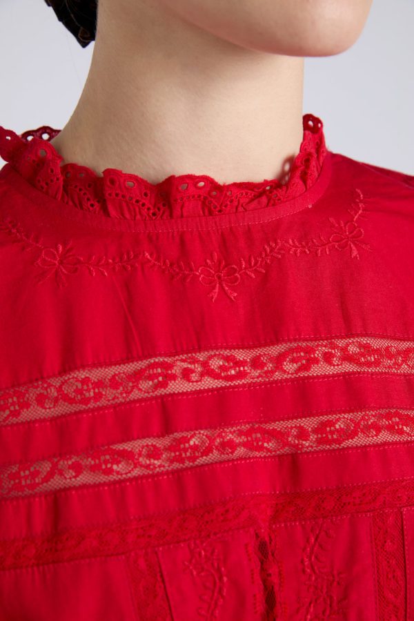 clancy all over embroidered mini dress - red - Image 2