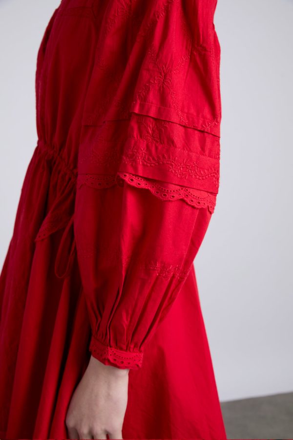 clancy all over embroidered mini dress - red - Image 3